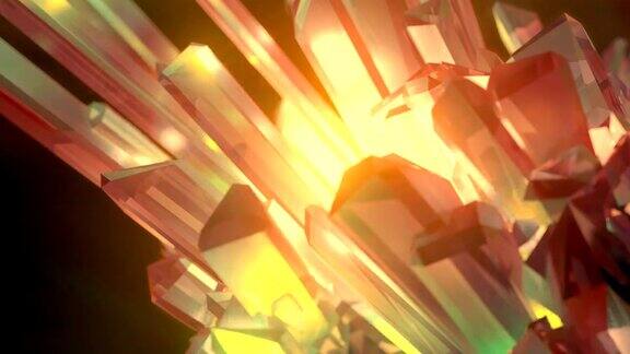 豪华闪亮的宝石彩色闪亮旋转水晶光线通过缓慢旋转的钻石表面具有景深的抽象艺术背景3d渲染高清