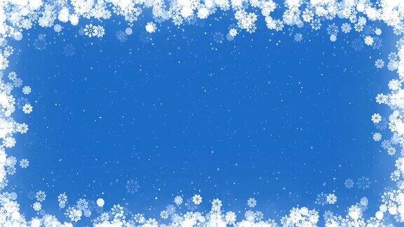 圣诞贺卡框架与雪花在蓝色的背景