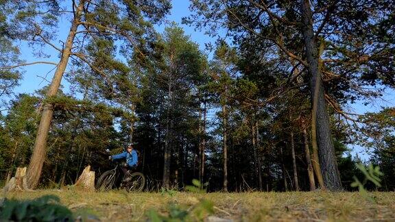 胖自行车也叫胖子自行车或胖轮胎自行车在夏天骑在森林里