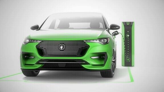 绿色现代电动自动驾驶汽车在充电站充电4k