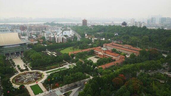 白天武汉市景博物馆公园屋顶全景4k中国