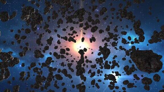 美丽的飞行通过小行星带外太空小行星的碰撞超空间