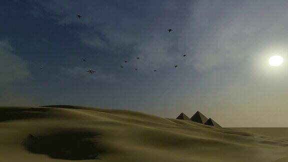战斗机袭击了埃及沙漠