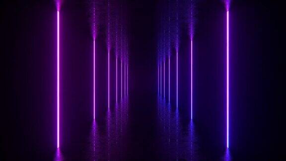 4K未来主义霓虹灯紫外荧光灯隧道可循环动画黑色背景