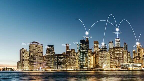 纽约曼哈顿智能数字城市连接网络抽象动画