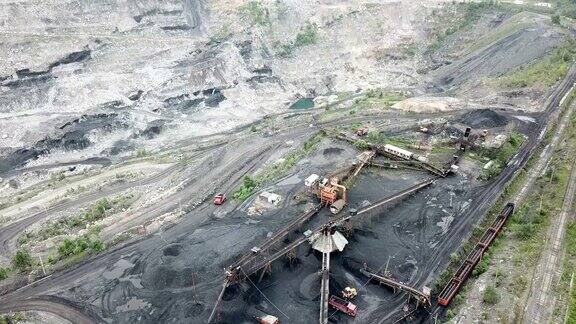 中国东北一个即将枯竭的煤矿露天采石场鸟瞰图