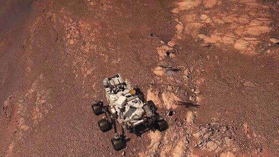 火星“毅力”号漫游者和“独创性”号直升机以真实的火星景观为背景探索火星火星探索任务这段视频由美国宇航局提供3d渲染