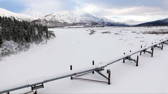 阿拉斯加输油管道穿越崎岖的山脉景观