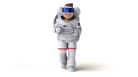 有趣的3D卡通宇航员与VR头盔