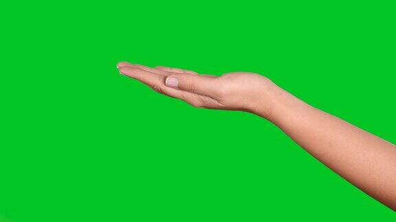绿色屏幕上4K女人的手势