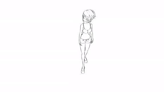 无缝循环动画卡通漂亮女孩走路在铅笔栅