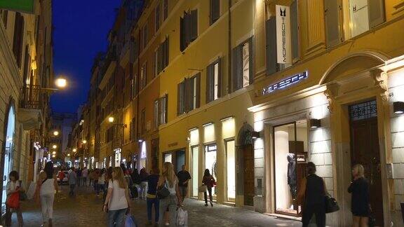 意大利罗马城夜间灯光步行街著名旅游全景4k