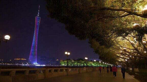 广州市著名的滨江步行街塔夜景