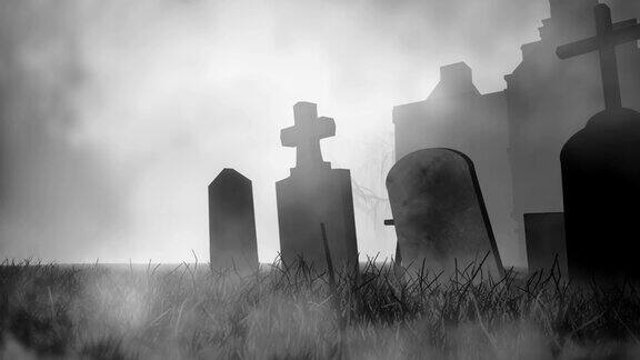 令人毛骨悚然的黑白视频一个荒凉的庄园被墓地包围