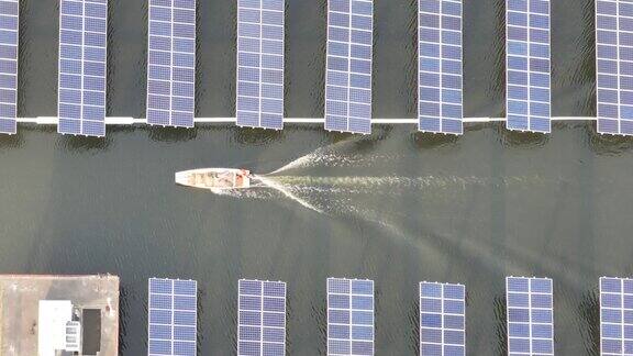 湖上太阳能光伏发电的航拍照片
