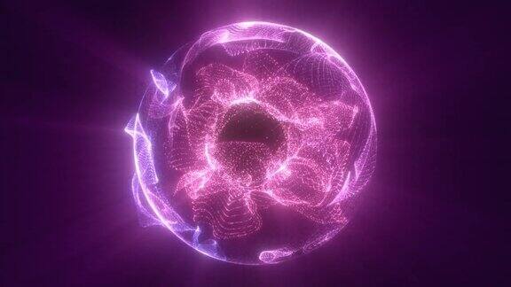 抽象紫色环能量粒子球发光电神奇未来高科技空间4k视频60fps