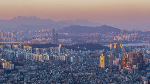 航拍日落时分的韩国首尔