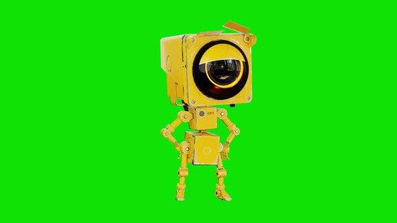 机器人可爱有趣的未来概念玩具孤立在绿色背景下的3D机器人