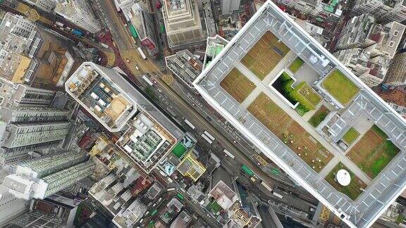 白天市区交通街道高空俯视图4k香港