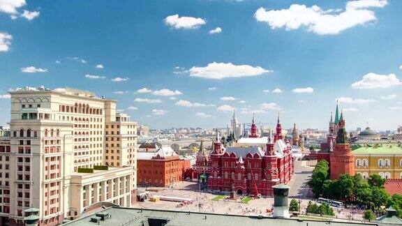 全景到马涅日广场莫斯科酒店历史博物馆和克里姆林宫的时间流逝在莫斯科俄罗斯