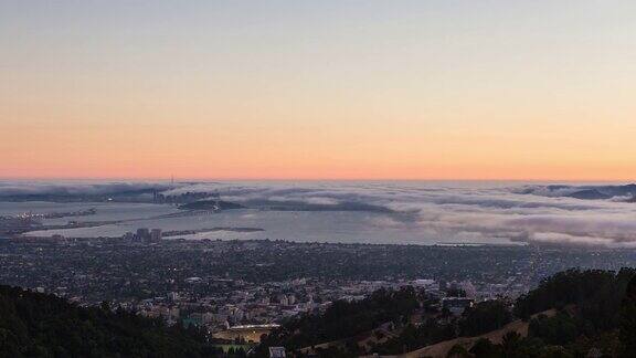 旧金山雾日至夜日落时间从伯克利远眺