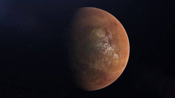 火星从空间火星慢慢旋转行星的一个很大的表面被太阳照亮4k