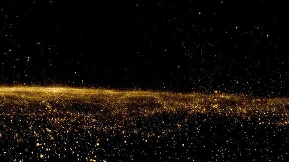 黄金的天空抽象的星尘烟雾波粒子具有三维粒子的纳米动态流