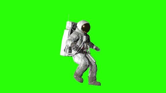 宇航员在绿色屏幕上跳跃