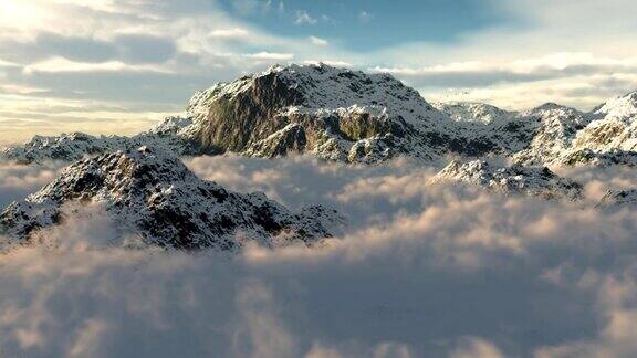 雪山云雾冬季荒野攀登高峰飞行登山