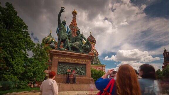 夏日莫斯科城红场大教堂纪念碑全景4k时间流逝俄罗斯