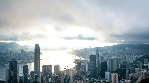 全景照亮香港的现代建筑时间流逝高的天使