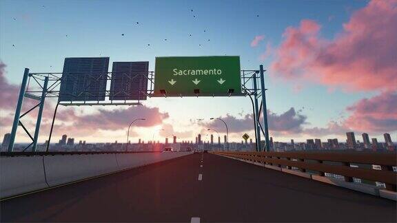 萨克拉门托高速公路标志城市入口股票视频3d动画场景