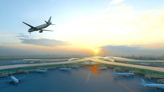 民航飞机从北京大兴机场起飞的三维动画