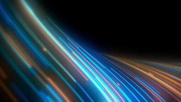 抽象蓝橙漩涡线和粒子背景
