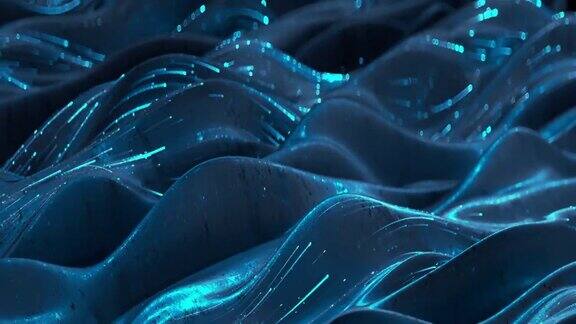 发光的蓝光线波无缝循环3D渲染动画