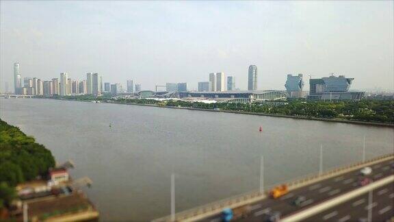 白天时间广州会展中心交通大桥航拍全景倾斜4k中国