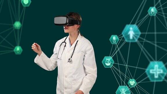 全球数字图标对抗医生使用VR耳机