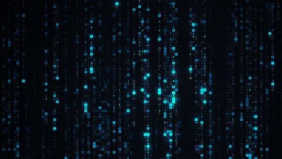 蓝色矩阵雨的数字十六进制代码可循环动画