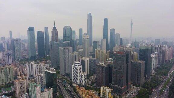 广州和雾霾广东中国鸟瞰图
