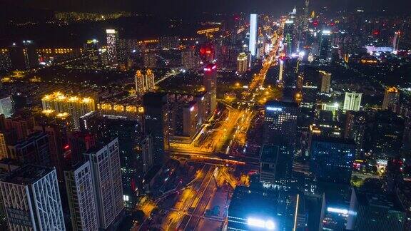 中国夜间时间深圳市区交通街道航拍全景4k时间间隔