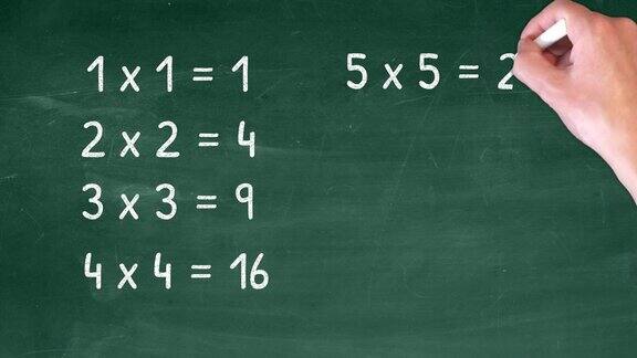 基础数学用粉笔在黑板上写乘法