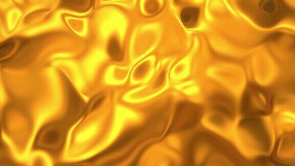 金色波浪的液体背景魅力缎熔岩纹理3D渲染循环4k