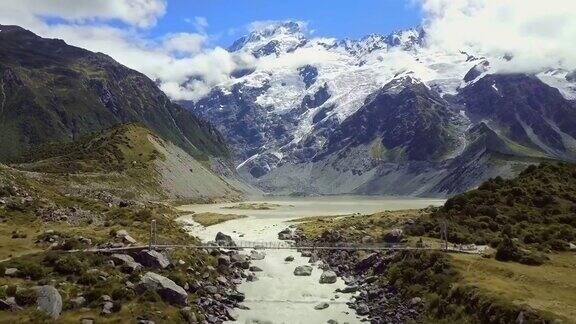 新西兰南岛库克山国家公园的美丽景色和冰川