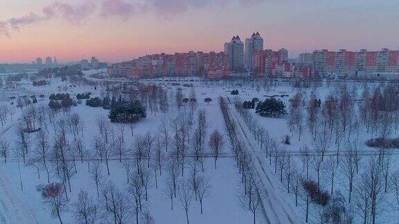 大城市公园上空全景