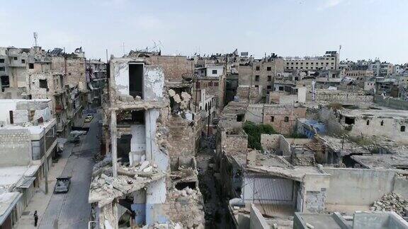 叙利亚阿勒颇建筑鸟瞰图内战10年后我们可以看到4K轰炸后被摧毁的建筑废墟