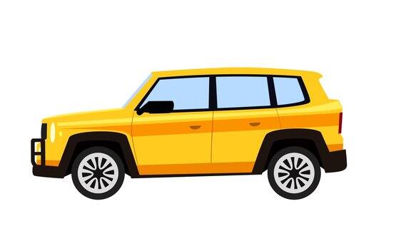 卡通孤立黄色汽车平动画侧视图