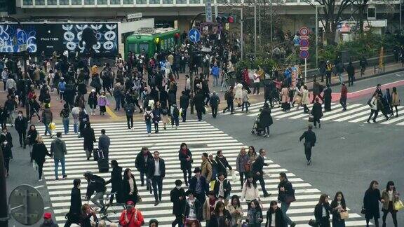日本东京行人穿过繁忙的人行横道