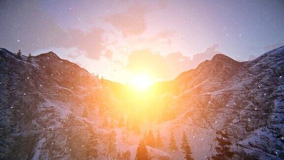 日落在雪山山脊
