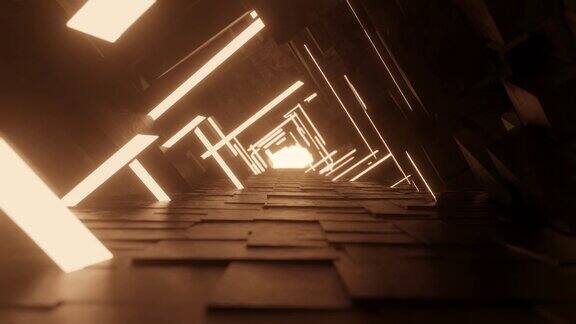 摘要隧道动画通过走廊向前飞行带有灯光的未来主义走廊几何背景3d渲染