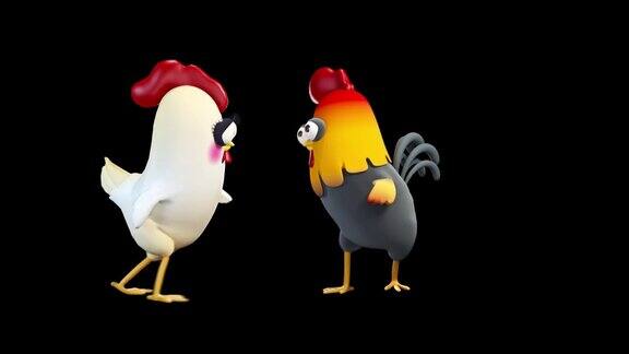 小鸡和公鸡正在跳嘻哈舞